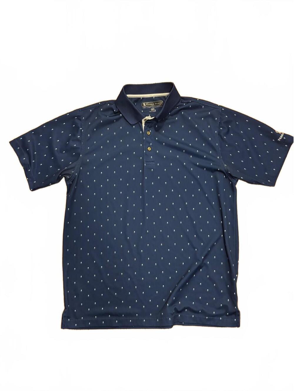 Pebble Beach Men's Navy Blue Performance Polo Shirt with Micro Pattern, Size M